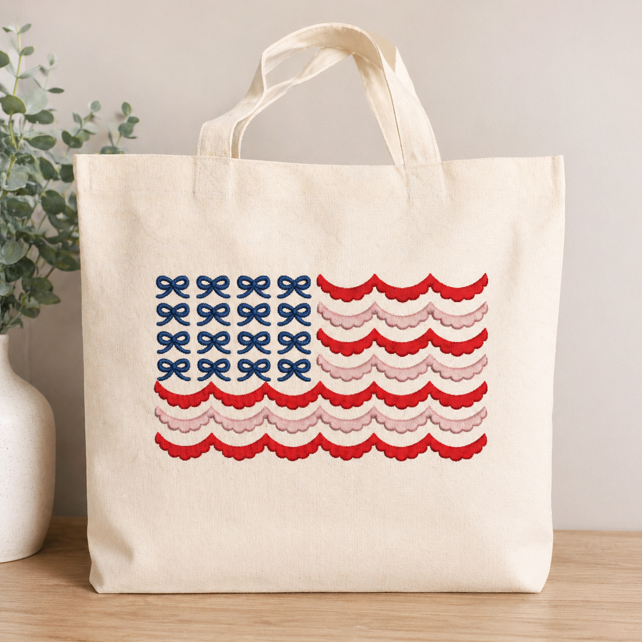 Bows & Scalloped Stripes American Flag Embroidery Design | Patriotic USA | Instant Download | 4th of July | 4X6 inch