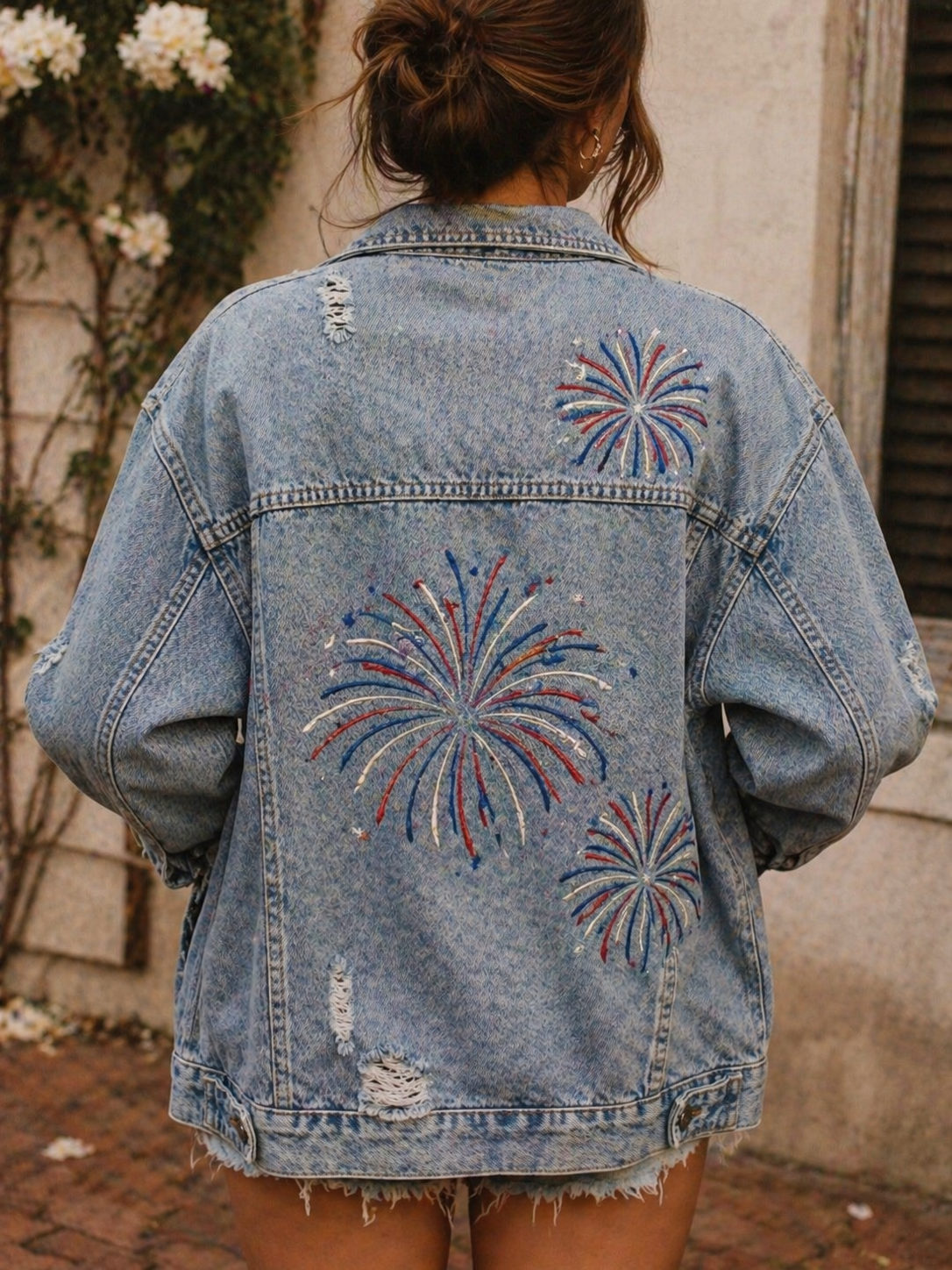 One-of-One Embroidered Vintage Denim Jacket | 4th of July Americana Custom Distressed Jacket | Pre-Order