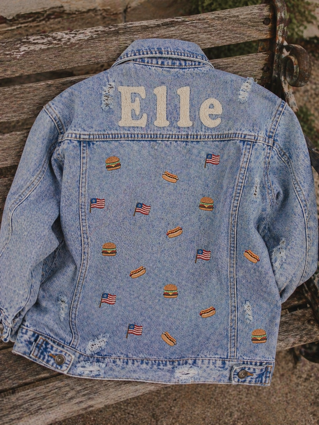 One-of-One Embroidered Vintage Denim Jacket | 4th of July Americana Custom Distressed Jacket | Pre-Order