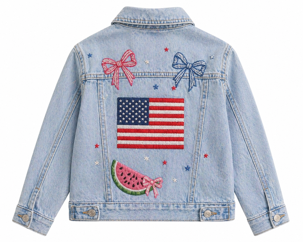 One-of-One Embroidered Vintage Denim Jacket | 4th of July Americana Custom Distressed Jacket | Pre-Order