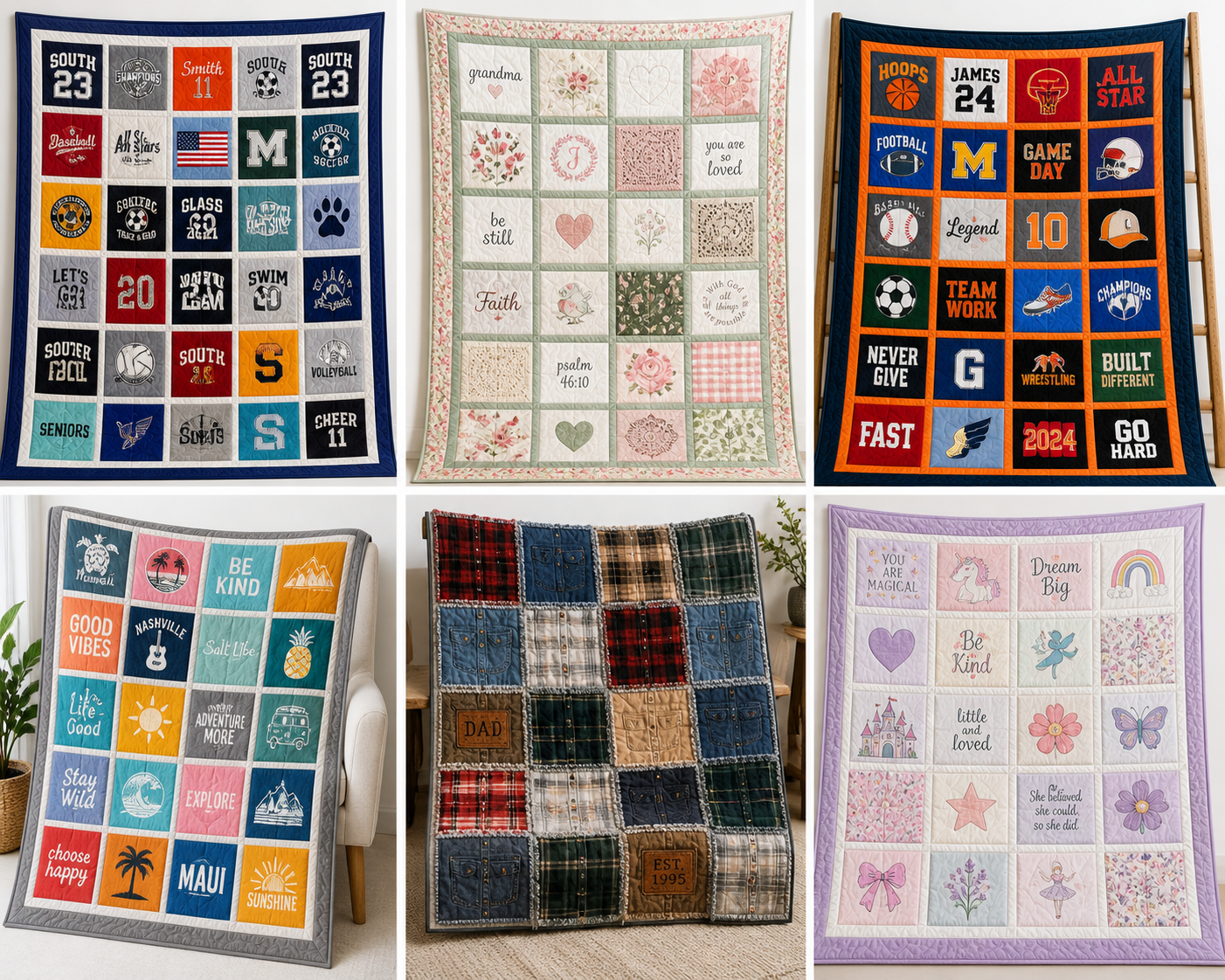 Custom Memory Quilt (Throw Size) – Patch Quilt, Keepsake Quilt, T-Shirt or Patch Blanket, Handmade Heirloom