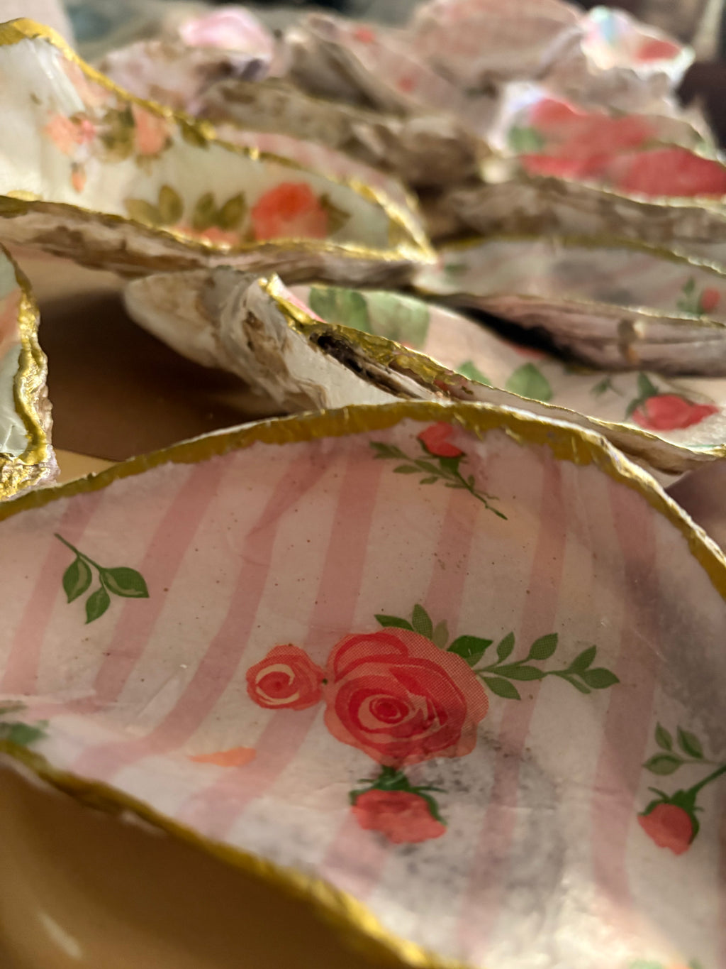 Handmade Floral Oyster Shell Trinket Dishes | Wedding & Shower Favors