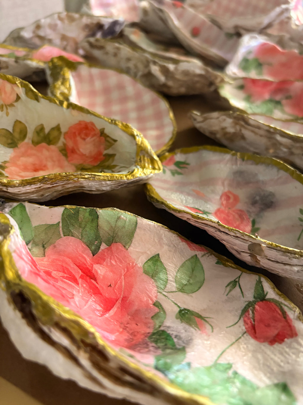 Handmade Floral Oyster Shell Trinket Dishes | Wedding & Shower Favors