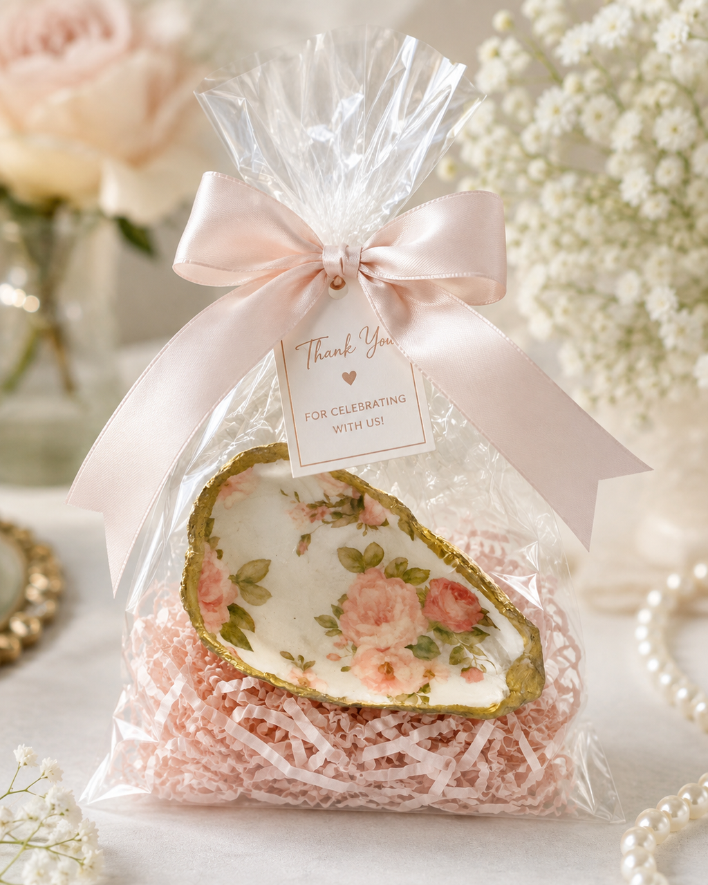 Handmade Floral Oyster Shell Trinket Dishes | Wedding & Shower Favors