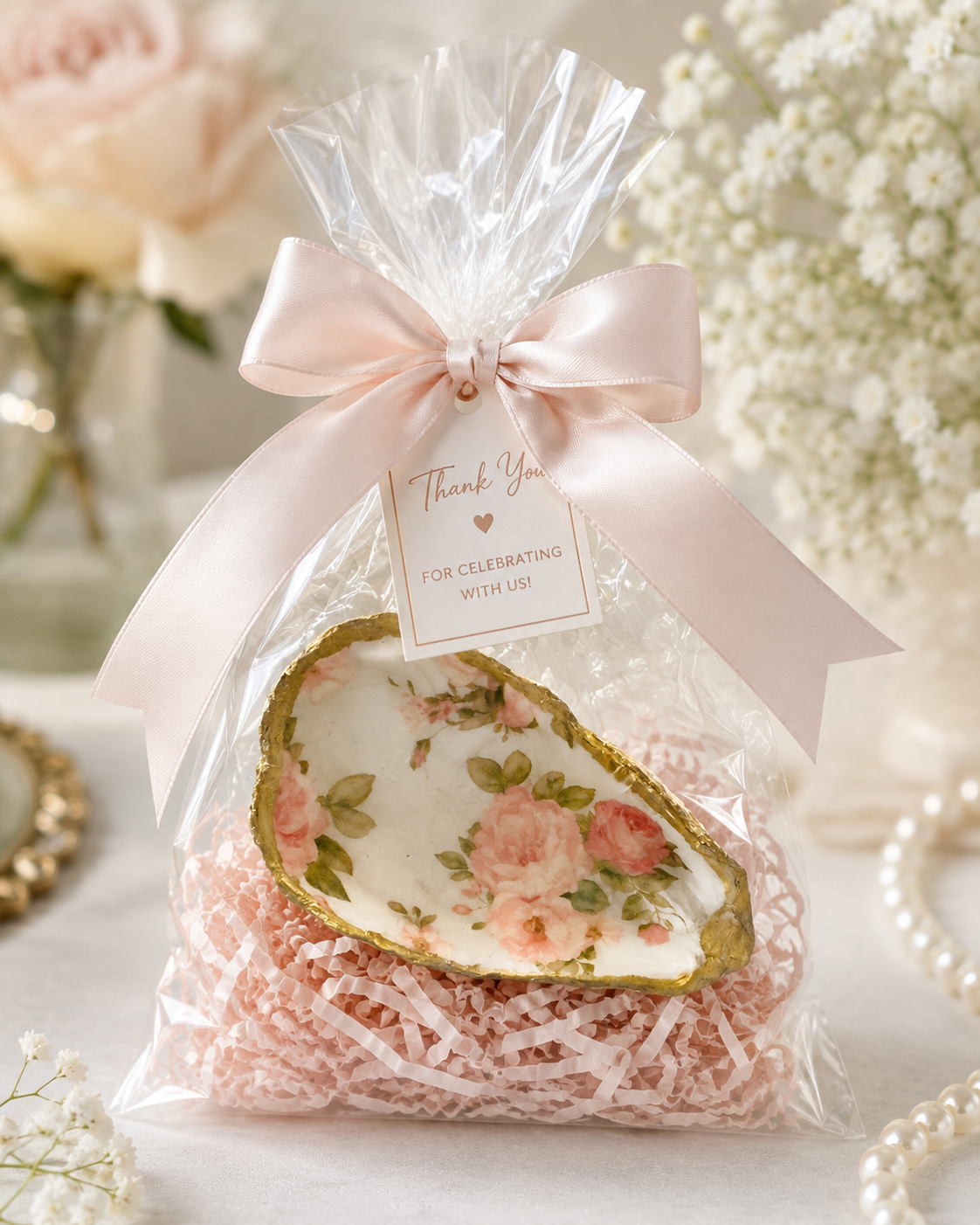 Handmade Floral Oyster Shell Trinket Dishes | Wedding & Shower Favors